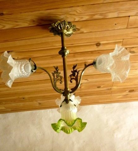 Plafonnier ancien bronze et cuivre. 80 Verg�ze (30)