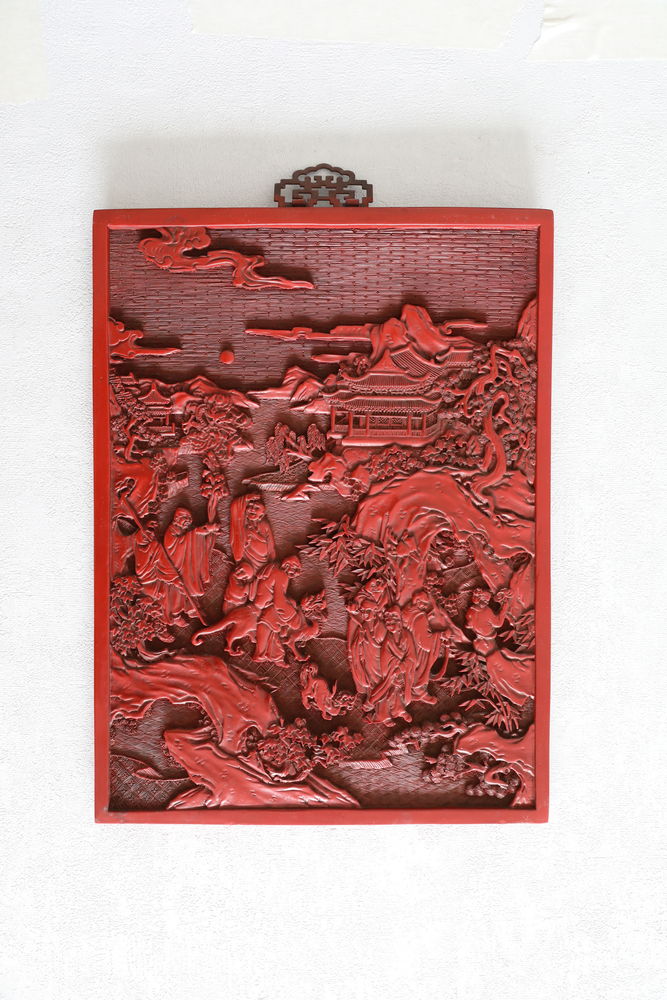 PLAQUE CHINOISE RECTANGULAIRE LAQUE ROUGE  PERSONNAGES 700 Saint-�tienne (42)