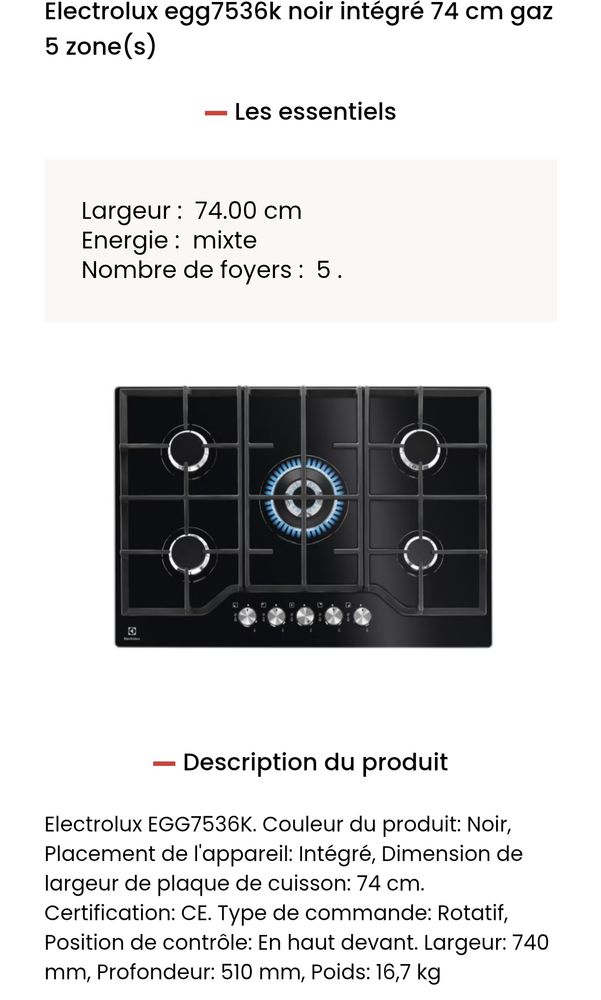 Plaque de cuisson gaz Electrolux 200 Wattrelos (59)