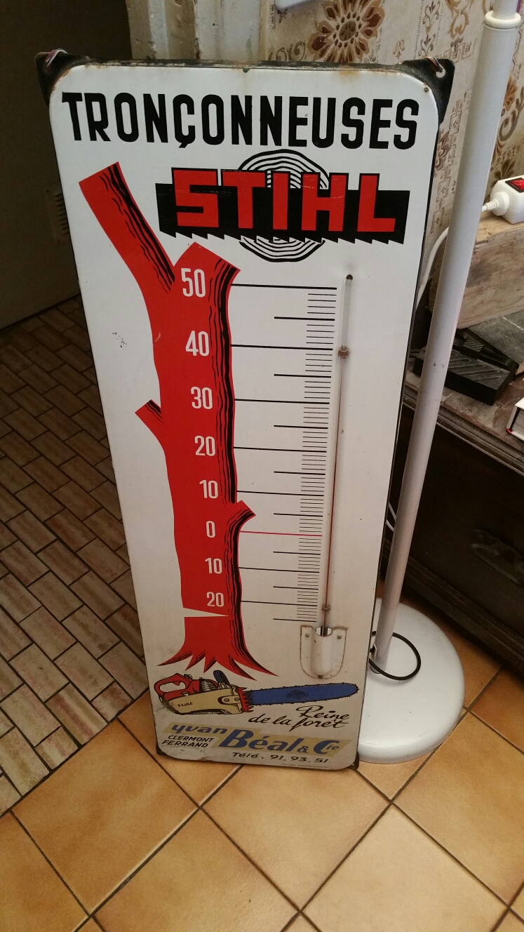 plaque �maill� d �poque avec thermom�tre   tron�onneuse stihll   250 Nice (06)