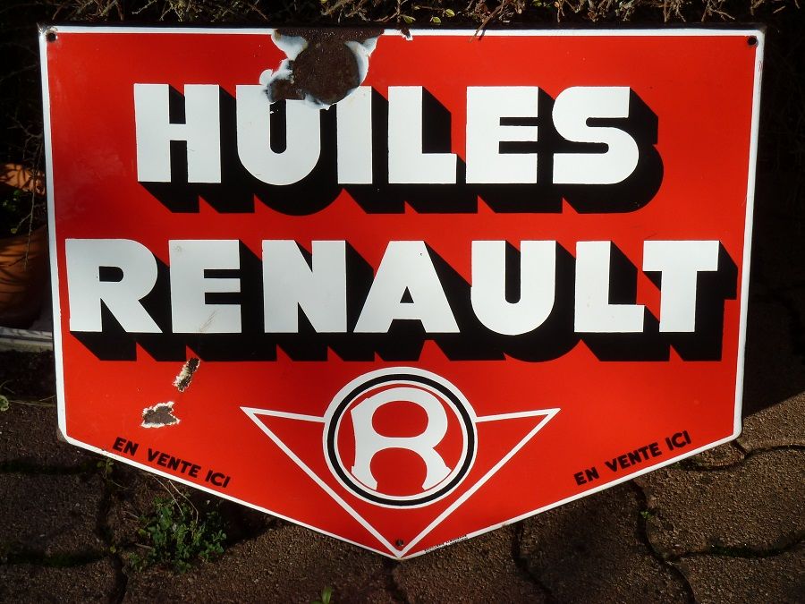 Plaque �maill�e HUILES RENAULT pentagonale 450 Marcilly-le-Hayer (10)