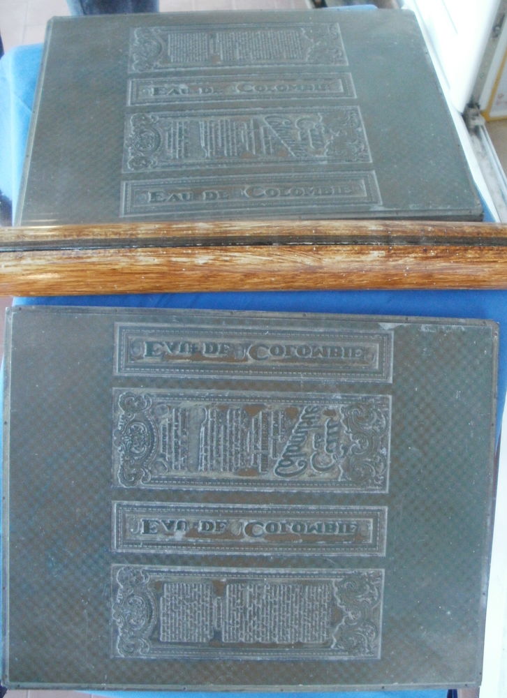 Plaque d'imprimerie  Eau de Colombie  (Samuel Brown) 60 Montauban (82)