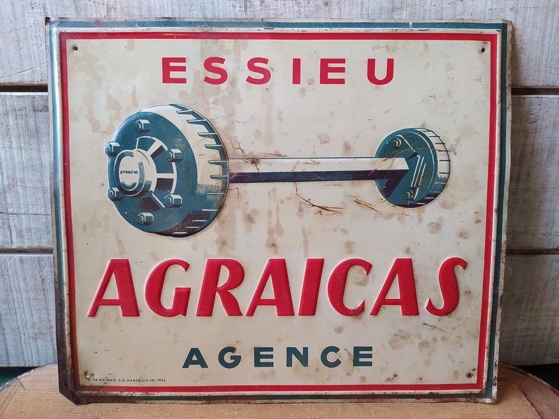 Plaque T�le Publicitaire Automobile Essieu Agraicas 1954 150 Loches (37)