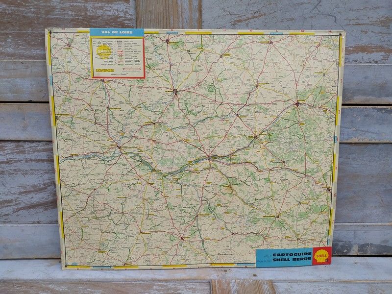 Plaque T�le Publicitaire SHELL BERRE Carte Val Loire Vintage 120 Loches (37)