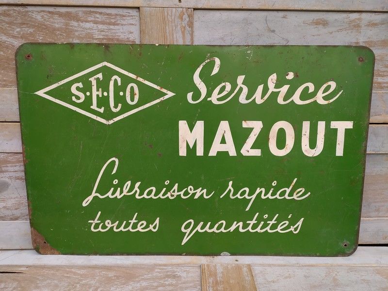 Plaque T�le Publicitaire Station Service S.E.C.O Mazout 120 Loches (37)