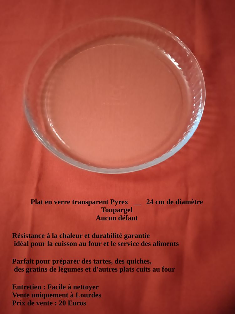 Plat en verre transparent Pyrex, 24 cm de diam�tre 20 Lourdes (65)