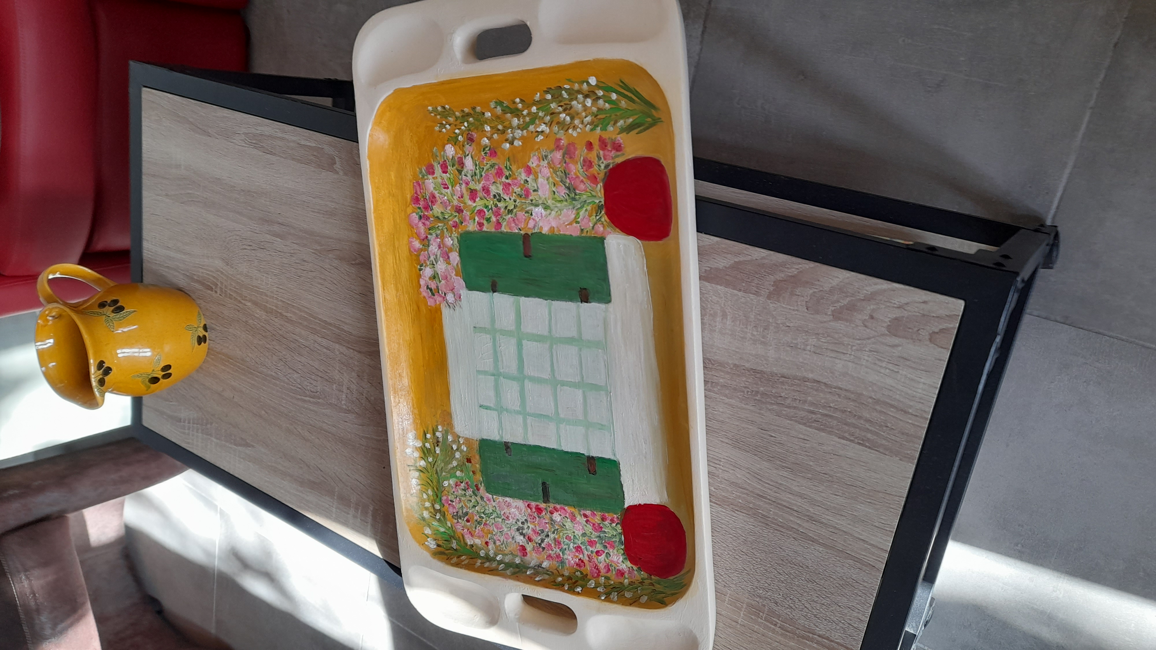 Plateau d�coratif peint � la main  motif fen�tre et fleurs 30 Ventabren (13)