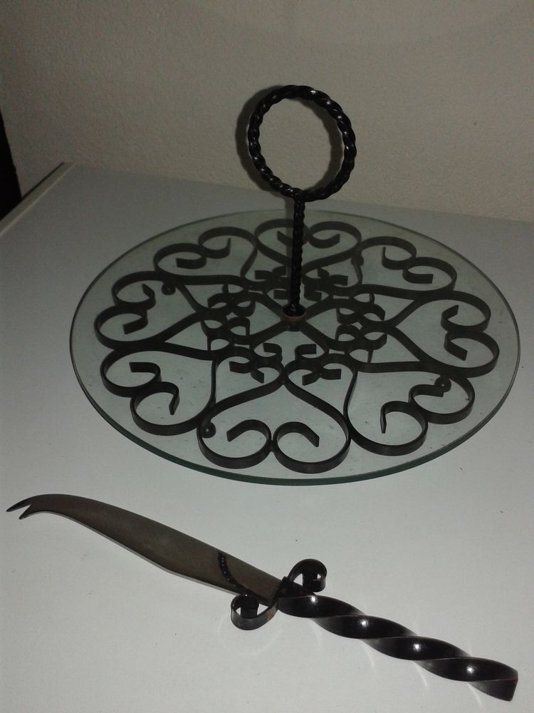 Plateau � fromages avec couteau vintage m�tal noir 10 Dijon (21)