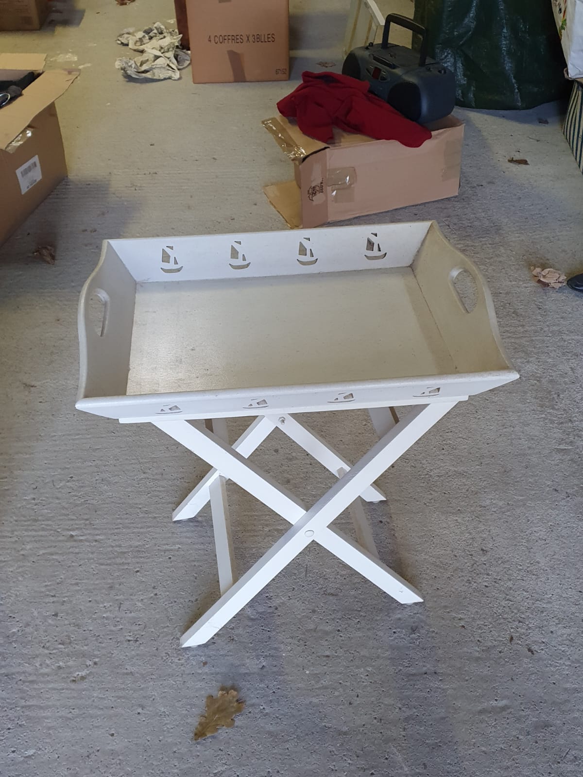 Plateau sur pieds pliants style nautique blanc 30 Saint-Cast-le-Guildo (22)