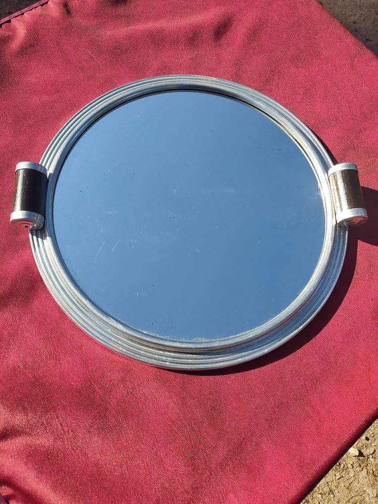 Plateau en verre entourage en m�tal argent� avec poign�es 13 Avermes (03)