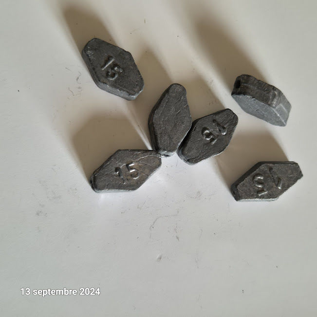 Lot de plombs hexagonaux  � grains de 15 grammes  , 6 plombs 4 Saumur (49)
