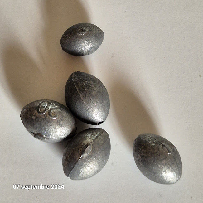 Lot de 5  plombs olives  de  10 et 20 grammes. 7 Saumur (49)