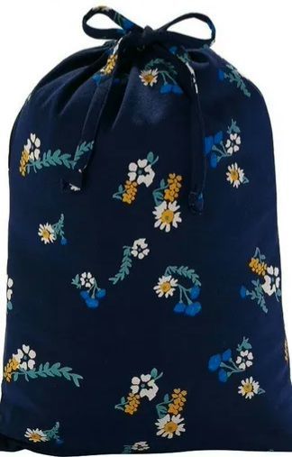 sac pochon bleu marine fleuri tissu coton �cologique H 38 cm 3 Domart-en-Ponthieu (80)