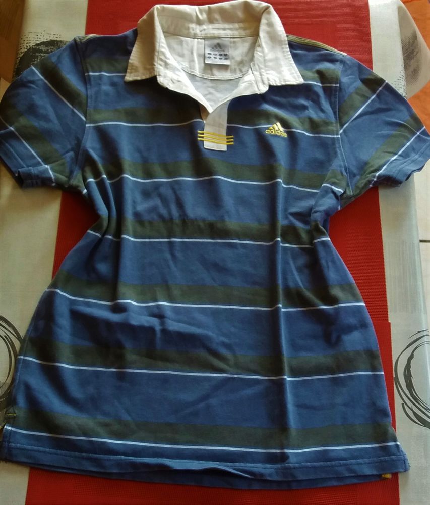 Polo bleu - �cru esprit polo de rugby - Adidas - T M -  40 8 Domart-en-Ponthieu (80)