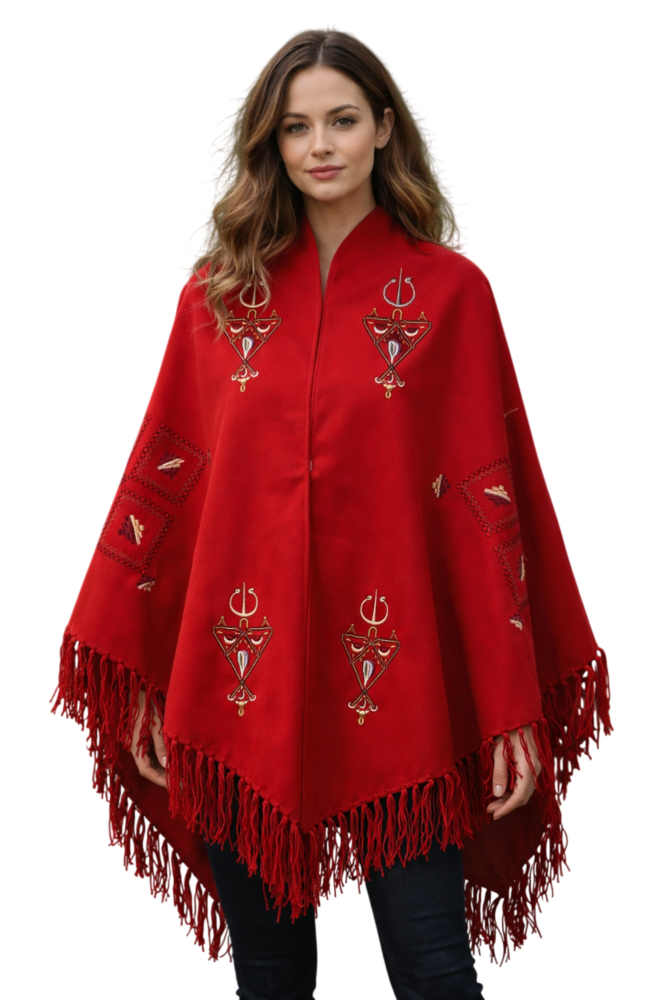 Poncho Arisanal Rouge fait main 35 Marseille 1 (13)