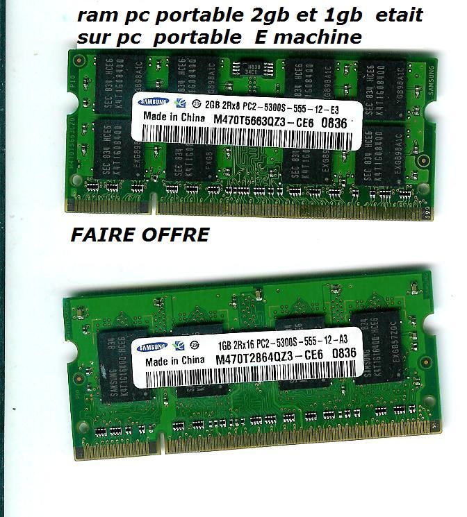 RAM PC PORTABLE    1 GB ET 2GB POUR PC PORT 5300S 555 12  0 Amiens (80)