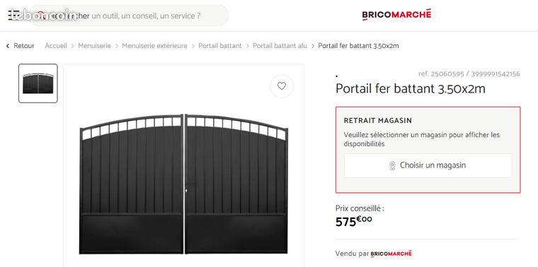 Portail NEUF plein fer Bricomarch� 3,50m 435 Gien (45)