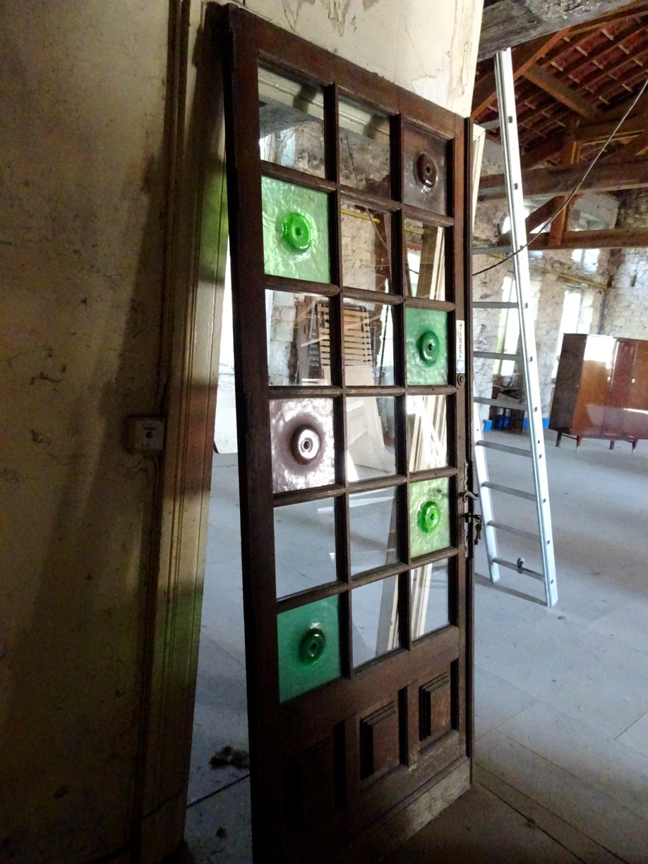 Porte bois massif (ch�ne) verre vitraux 1960 100 Monflanquin (47)