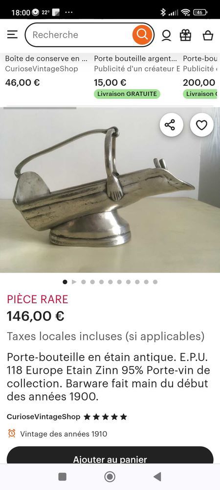 porte bouteille en �tain Dumanoir collection 70 Vallauris (06)