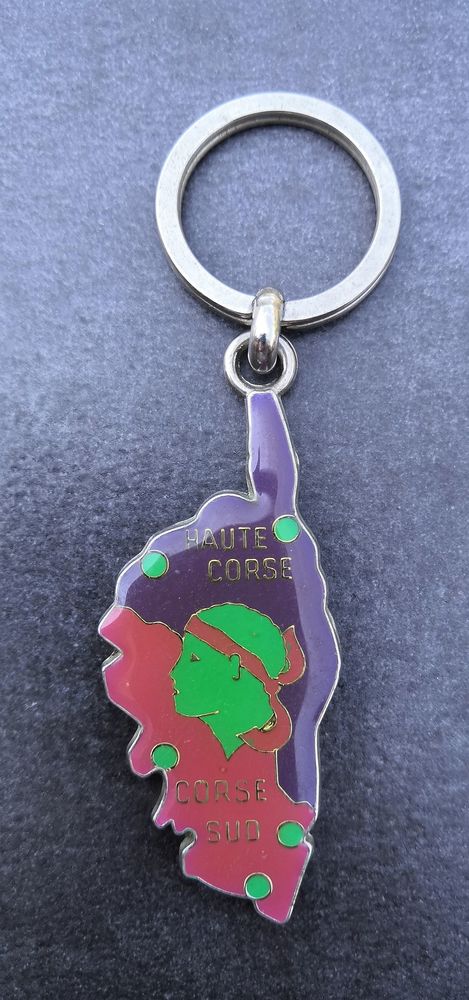 Porte-cl� Corse inox et  �maill� rose, violet et vert fluo 25 La Seyne-sur-Mer (83)