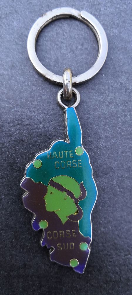 Porte-cl� Corse inox et �maill� bleu et vert fluo 25 La Seyne-sur-Mer (83)