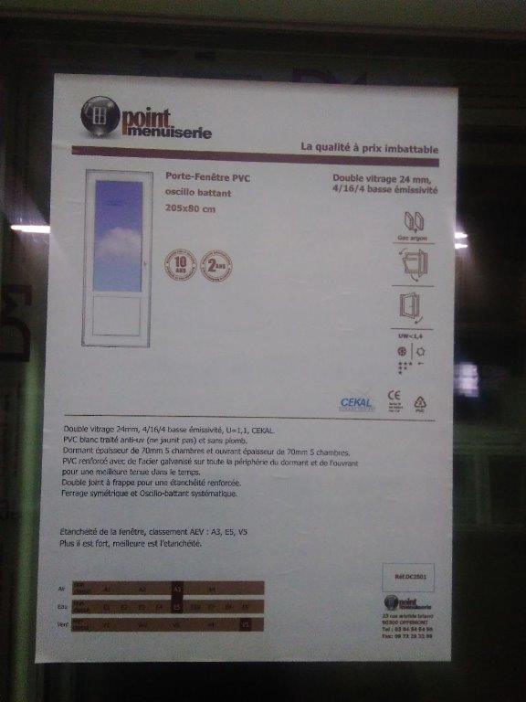 Porte-Fen�tre 1 vantail pvc blanc oscillo-battant 169 Reims (51)