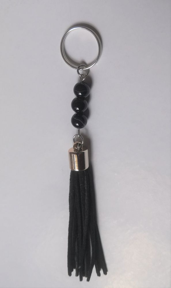 Porte cl� Grand pompon cuir Noir et perles Tourmaline 4 La Seyne-sur-Mer (83)