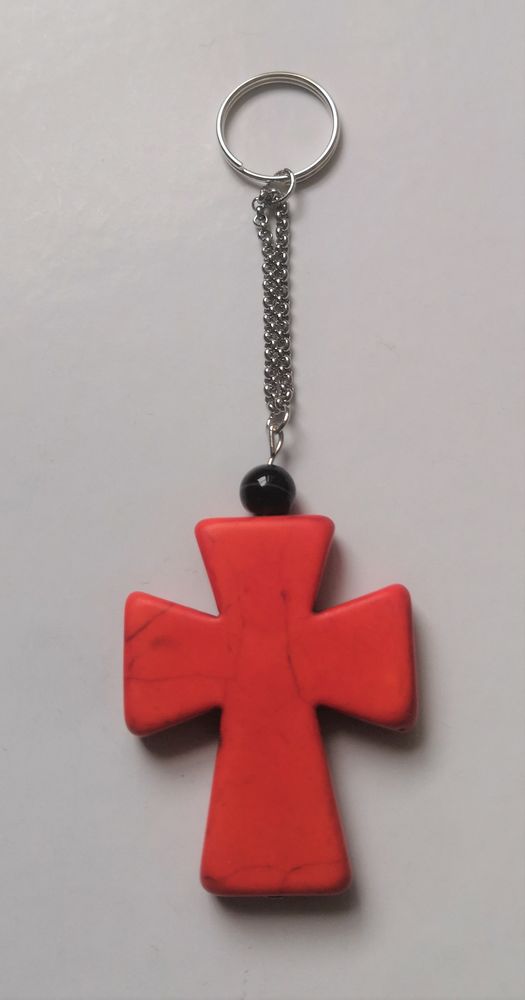 Porte clé grosse croix en Jaspe Orange avec perle Tourmaline 7 La Seyne-sur-Mer (83)