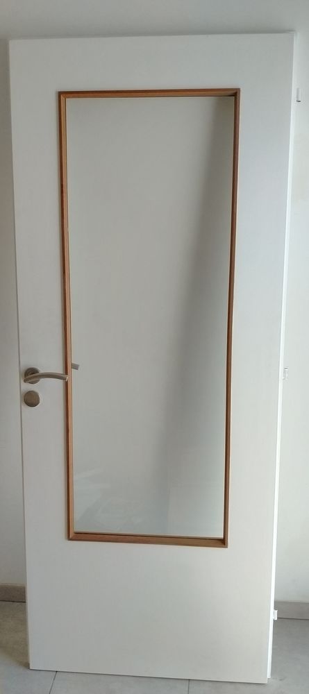 Porte d'int�rieur vitr�e(classe A)+b�ti bois pr�peints blanc 20 Saint-�tienne-au-Mont (62)