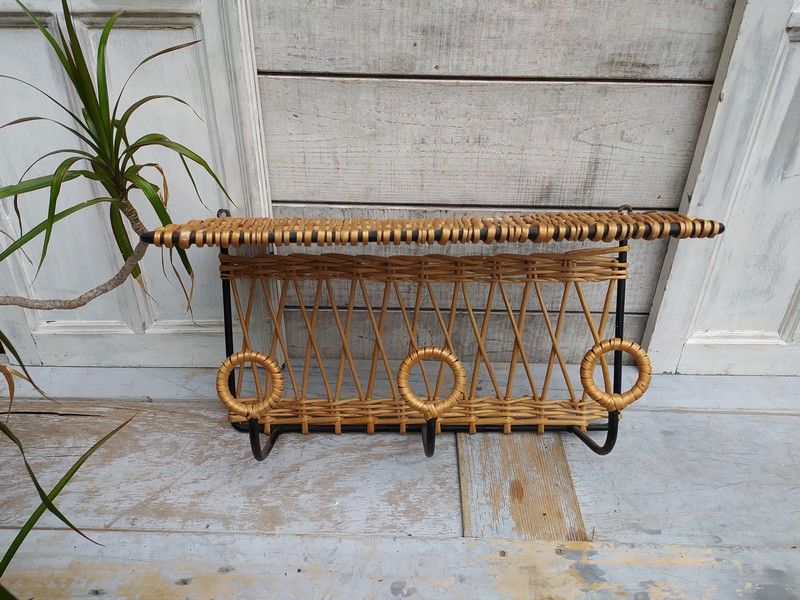 Porte Manteau Jacques Adnet M�tal Osier Rotin Vintage 
150 Loches (37)