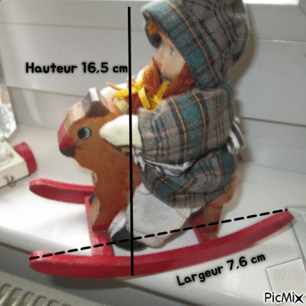 Poup�e ancienne sur son cheval a bascule en bois ann�e 1900 50 Aire-sur-la-Lys (62)