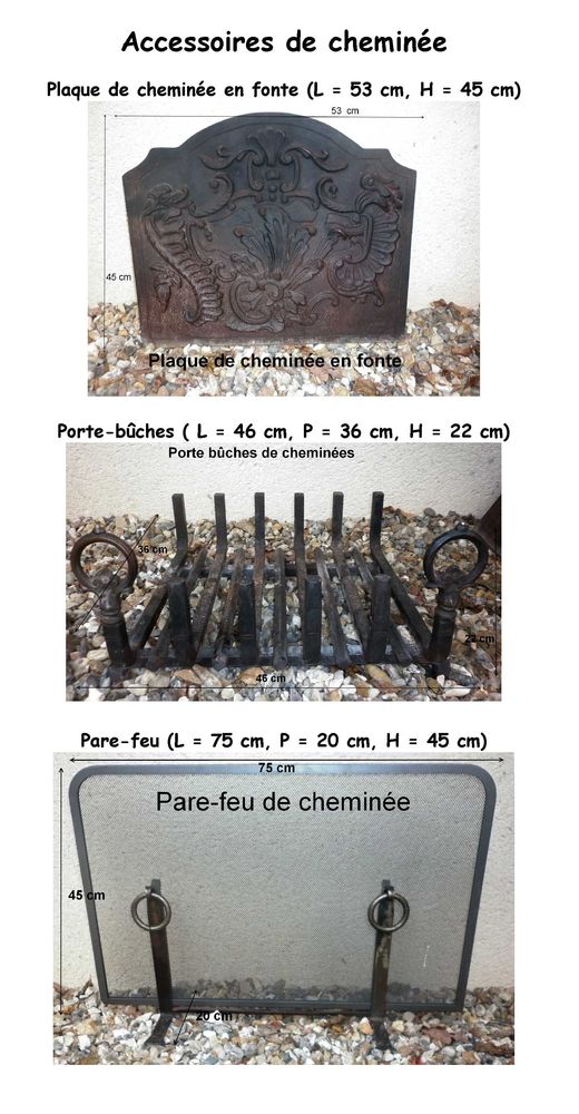 Pour Chemin�e : plaque d�cor, porte-b�ches et pare-feu 100 Gometz-le-Ch�tel (91)