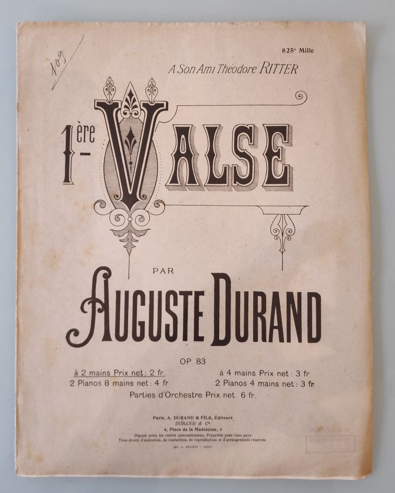 Première valse par Auguste Durand. A son ami Théodore Ritter. 14 Grand-Champ (56)