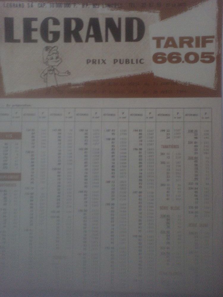 Prospectus Legrand Limoges Tarif 66.05 Vis Socle porcelaine 8 N�rac (47)