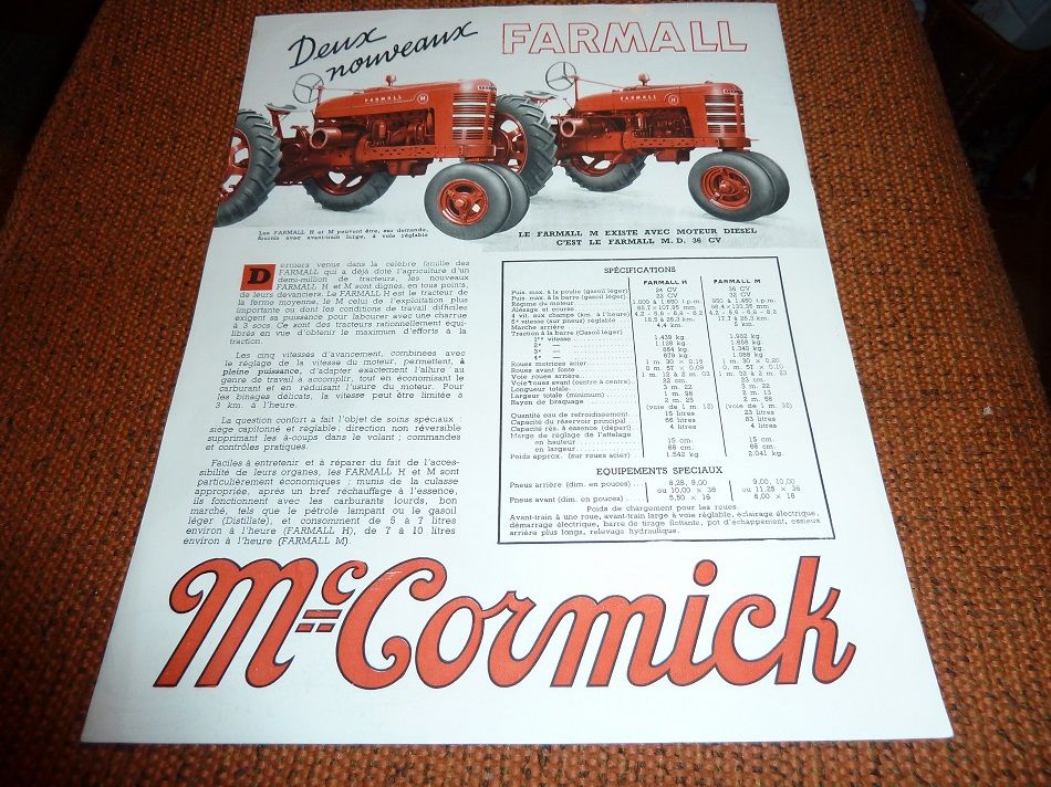 Prospectus tracteurs Mac CORMICK H et M. 1 Marcilly-le-Hayer (10)
