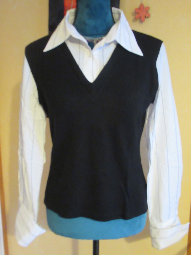 Pull/Chemisier int�gr� - Noir et blanc - Yessica 8 Livry-Gargan (93)