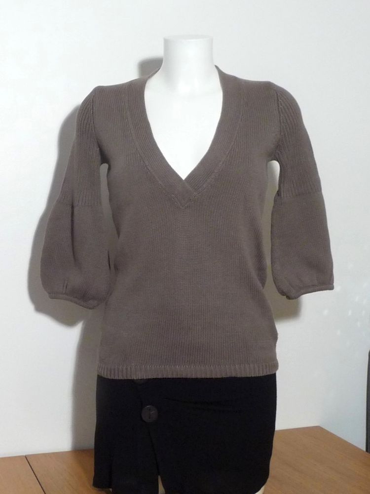 Pull 100% Coton Marron Taupe � Manches 3/4- 3 Suisses 12 Paris 15 (75)