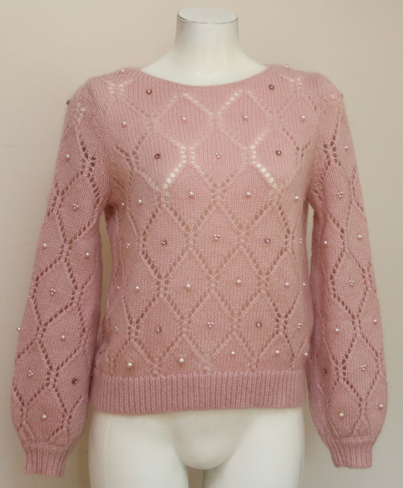 Pull mohair perles et strass rose SEZANE T.S soit 36/38 Fr 70 Issy-les-Moulineaux (92)