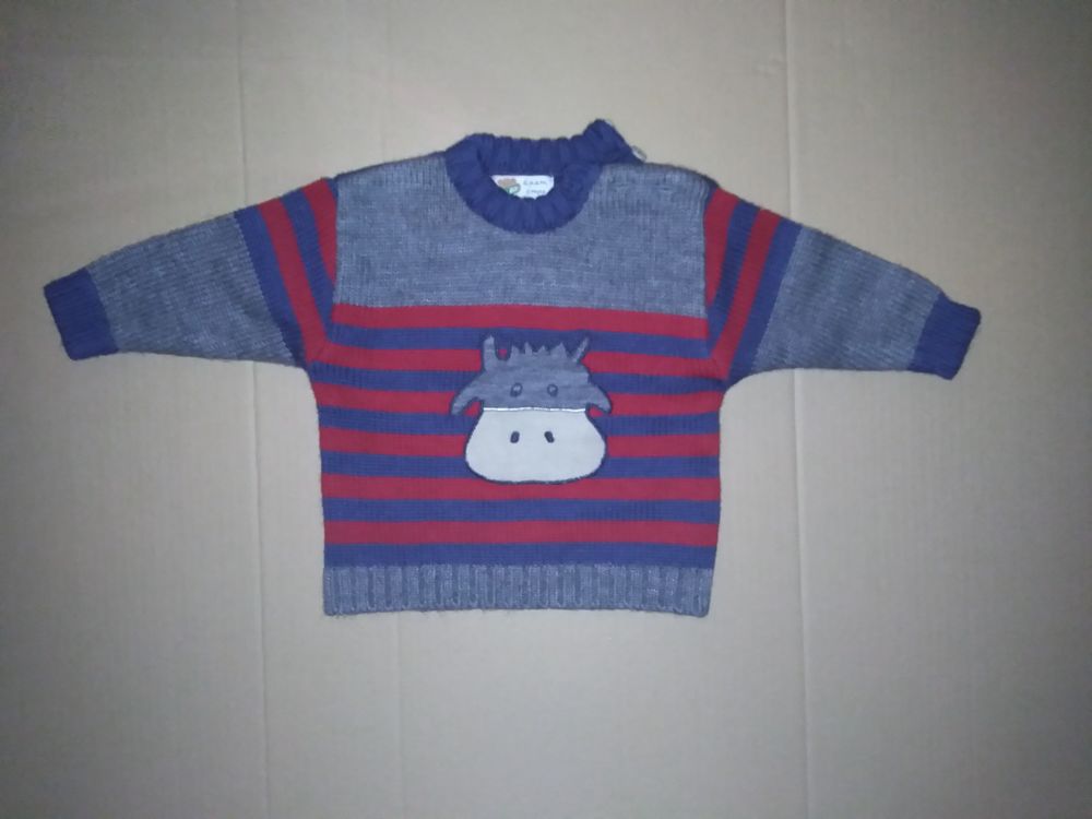 Pull vache ray� gris/ bleu/rouge DPAM 6 mois 5 Semoy (45)