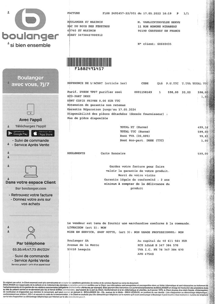 Purificateur d'air Dyson 450 Ch�tenay-en-France (95)