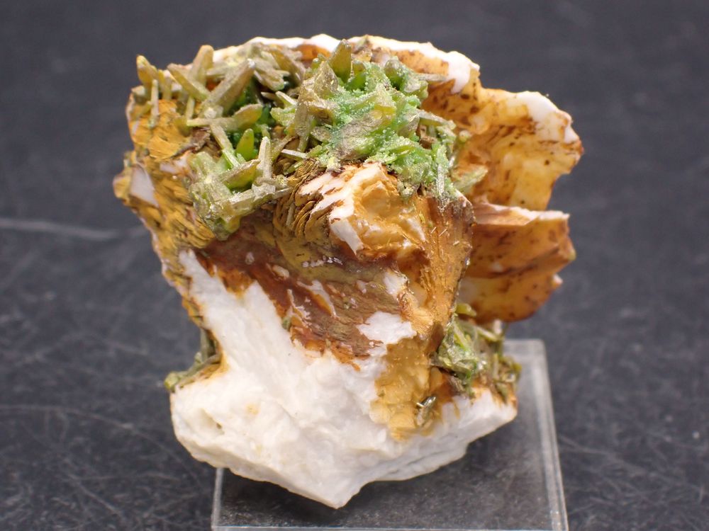 Pyromorphite (2 g�n�rations) & Baryte , Mine des Farges , Us 49 Bertrichamps (54)