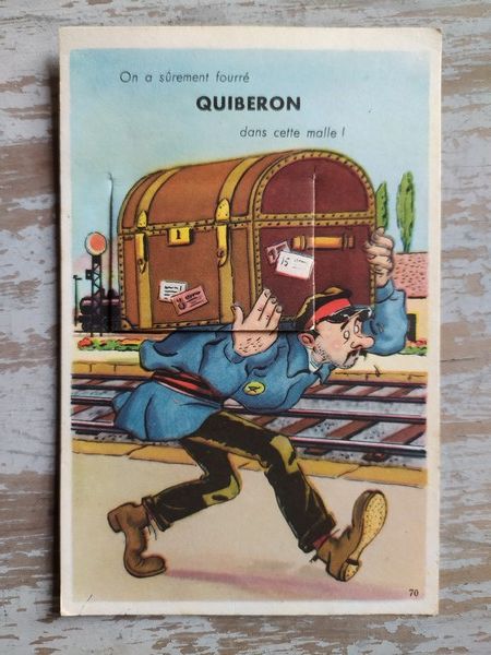 56. QUIBERON. CPA Syst�me D�pliant Train Chef de Gare 12 Quiberon (56)