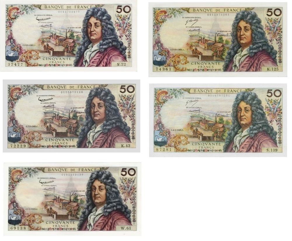   F 64     -50 F  RACINE    LOT  DE 5 BILLETS  NEUFS 398 Raismes (59)