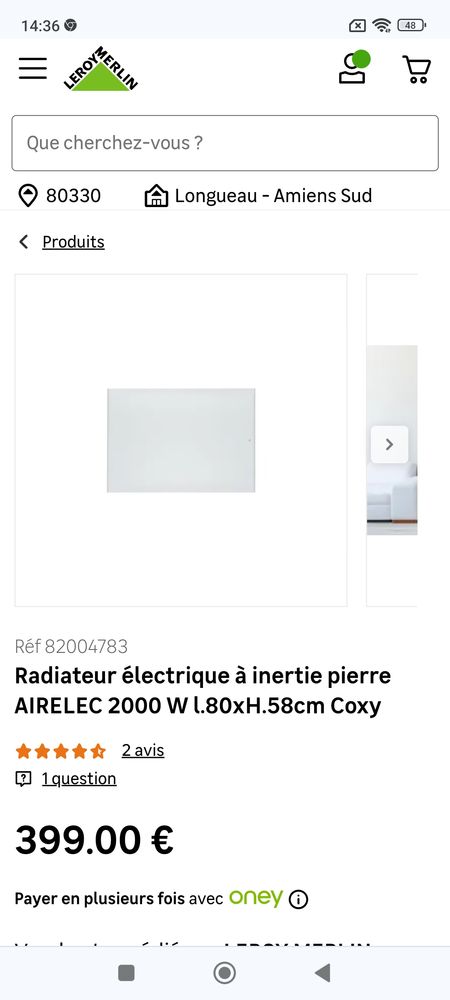 Radiateur inertie pierre s�che 350 Vauchelles-l�s-Authie (80)