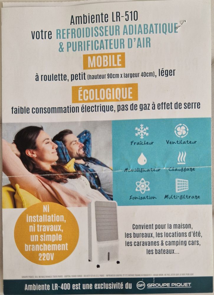 RAFRAICHISSEUR ET PURIFICATEUR D'AIR 
0 Grenoble (38)