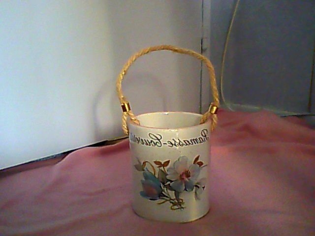 Pot ramasse couverts en gr�s motif fleurs 2 �tampes (91)