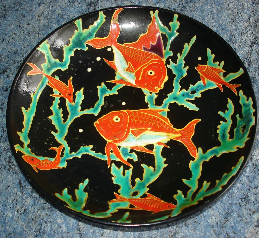 Rare Assiette vintage Emaux de Longwy s�rie Neptune 100 Verdun (55)