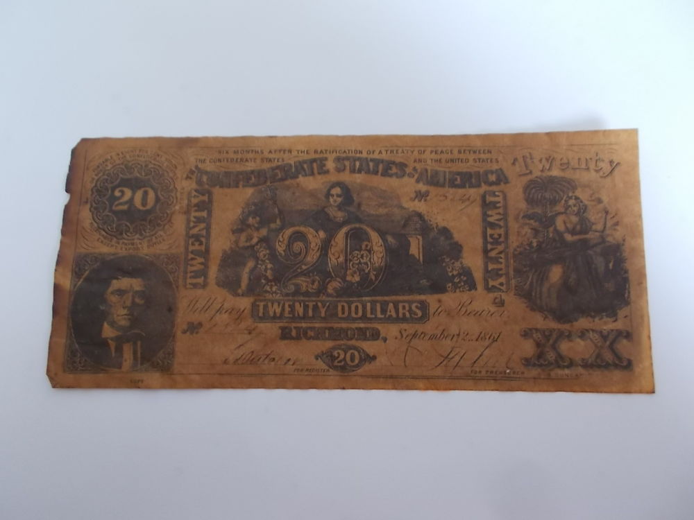 RARE : Billet 20 DOLLARS de 1861 �tats conf�d�r�s d'Am�rique 80 Caz�res (31)