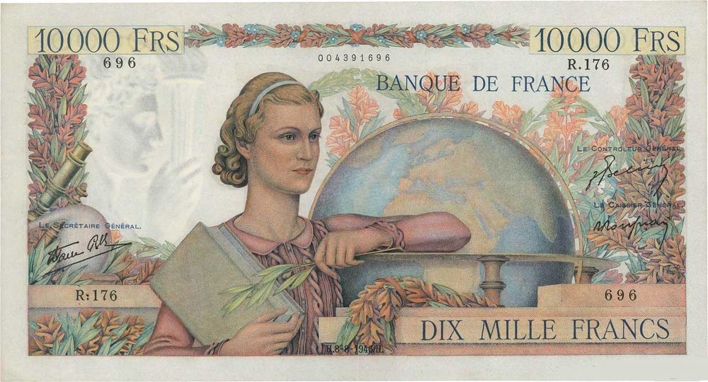  F 50  RARE   lot  de   2 BILLETS  10 000 F G�NIE  FR 910 Raismes (59)