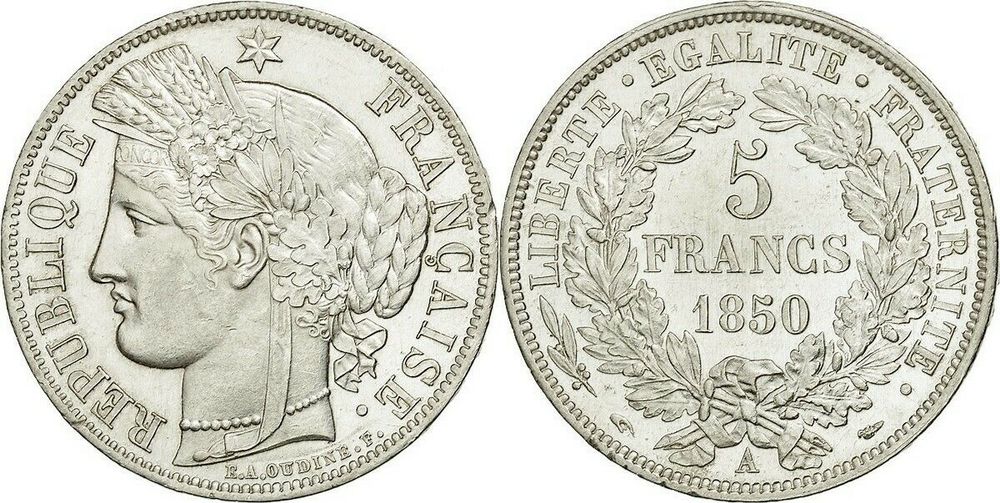 RARE MONNAIE 5 F CERES 1850 A SPL 145 Raismes (59)